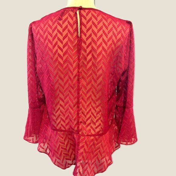 BCBGMaxazaria | EUC Women’s Sheer Bell Sleeved Blouse Size M - Picture 5 of 8